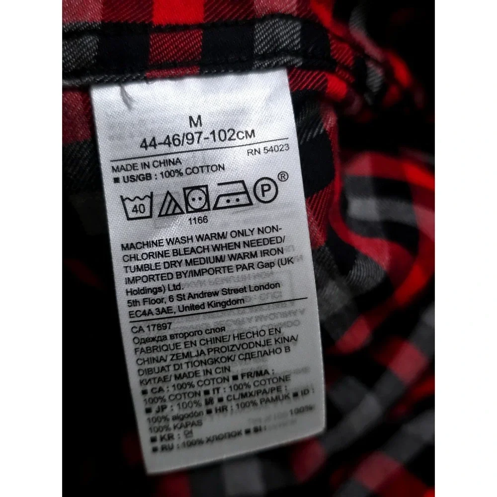 Banana Republic Mens Red Black Gray Grant Fit Luxe Flannel Button Down‎ Shirt M